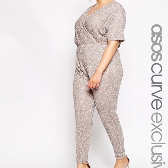 ASOS Curve Pants - ASOS Curve Sequin Jumpsuit/Cream/24W